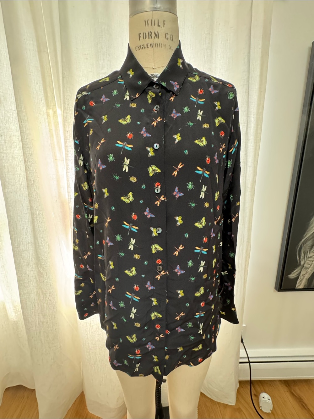 Black Floral & Insect Print Button-Up Shirt